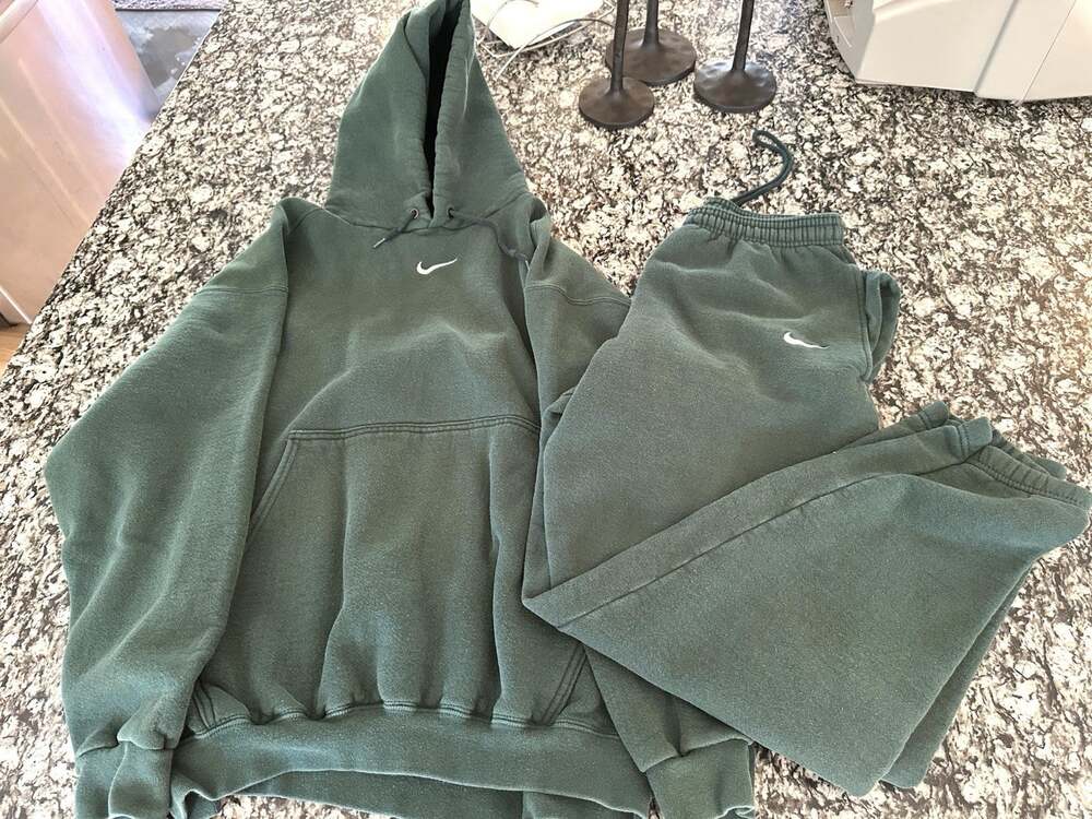 Vintage 90s Nike Made In USA Center Swoosh Hoodie Green Pullover Pants M/L